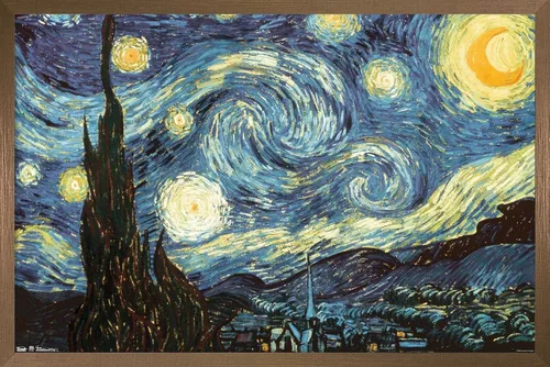 Vista 16 de Trends International Póster de pared The Starry Night de Vincent van Gogh, 14.725 x 22.375 pulgadas, versión enmarcada de madera de granero