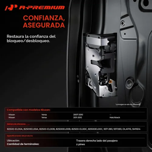 Vista 2 de A-Premium Actuador de bloqueo de puerta lateral del pasajero trasero