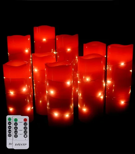 Vista 5 de DANIP - Vela LED verde sin llama con cuerda de estrella integrada, juego de 3 velas LED, con control remoto de 11 botones, función de temporizador