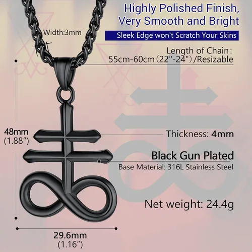 Vista 4 de PROSTEEL Collar unisex de amuleto de joyería satánica de aspecto fresco, cruz de Leviatán vintage, collar Lucifer, acero inoxidable 316L