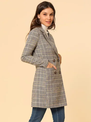 Vista 4 de Allegra K Gabardina de doble botonadura con solapa y muesca para mujer