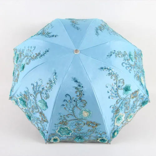 Vista 39 de Honeystore Sombrilla bordada con flor 3D plegable UV con encaje clásico