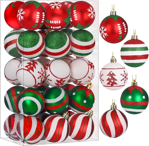 Vista 19 de SHareconn 30 bolas de árbol de Navidad de 2.36 pulgadas, adornos en blanco Blanco y negro