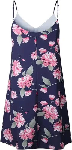 Vista 5 de Vestido de verano sexy con estampado floral acampanado y tirantes delgados para mujer, holgado, tropical, corto, vestido de playa