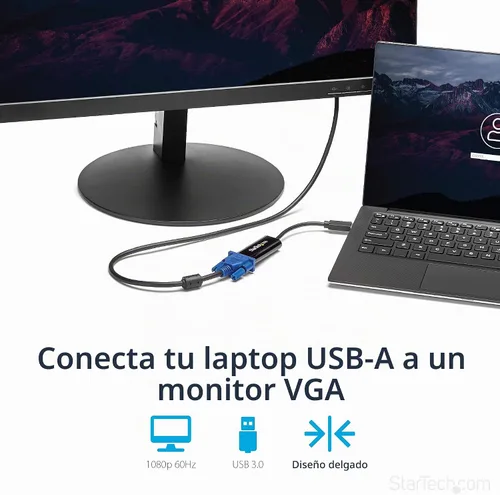 Vista 2 de StarTech Adaptador USB 3.0 a VGA, delgado, solo Windows, TAA (USB32VGAES)