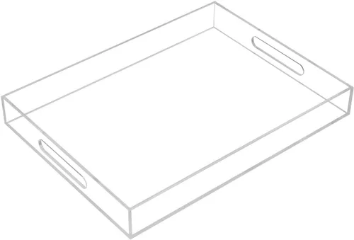 Vista 8 de KEVLANG Bandeja de acrílico transparente resistente con asas, bandeja organizadora de encimera de 8 x 8 x 2 pulgadas de alto para cocina, baño