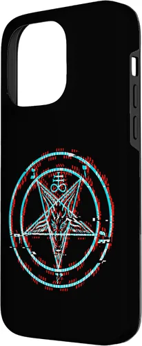 Vista 2 de Funda estética de terror para iPhone 14 Pro Max con pentagrama satánico Baphomet Vaporwave