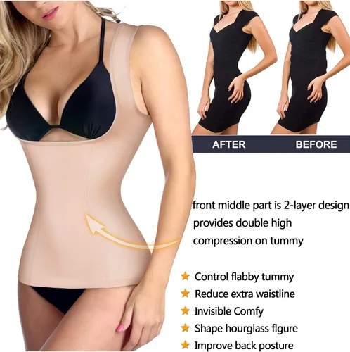 Vista 2 de Gotoly Chaleco de compresión para mujer con control de abdomen, faja de compresión invisible