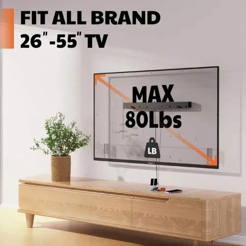Vista 4 de Soporte de pared para TV sin clavos, resistente para televisores de pantalla plana de 26 a 55 pulgadas, sin pernos, sin taladro, sin anclajes, fácil