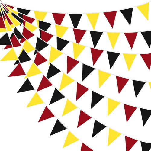 Vista 8 de Decoraciones de fiesta de casino de 32 pies, pancarta roja y negra, bandera triangular, banderines de tela para noche de juegos, temática de Las