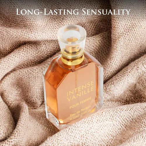Vista 3 de Intense Vanille para mujer, fragancia oriental gourmand, notas superiores de mezcla de orquídea de vainilla y jazmín con frijol tonka y azúcar