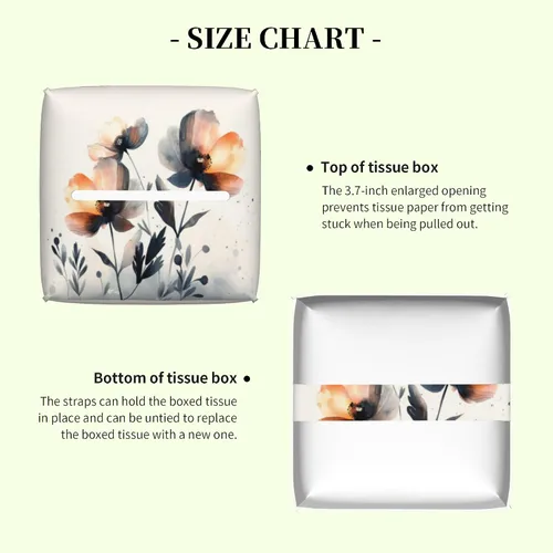Vista 4 de Caja de pañuelos con diseño floral de amapola marrón con acuarela, diseño de flores abstractas de cuero, soporte decorativo para caja de papel