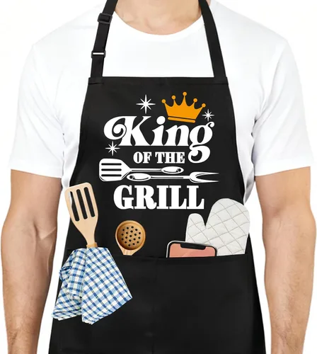 Vista 13 de Divertido delantal de cocina para mujeres y hombres, delantal de cocina para hornear con 2 bolsillos, lindo regalo de cumpleaños, Navidad, día