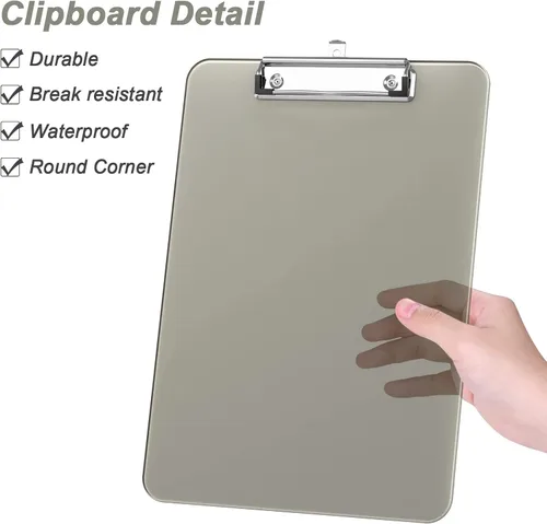 Vista 4 de Rimilak Portapapeles de plástico con clip de metal de perfil bajo, tablero translúcido, 12.5 x 9 pulgadas tamaño carta, suministros de oficina, Negro