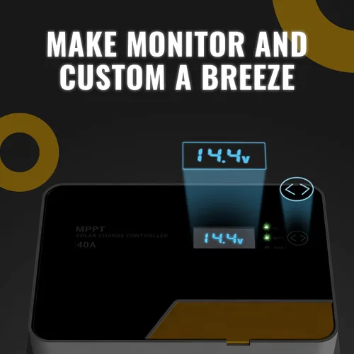 Vista 5 de BougeRV MPPT Controlador de carga solar 40A, con control remoto de aplicación, pantalla LCD retroiluminada, sensor de temperatura, regulador