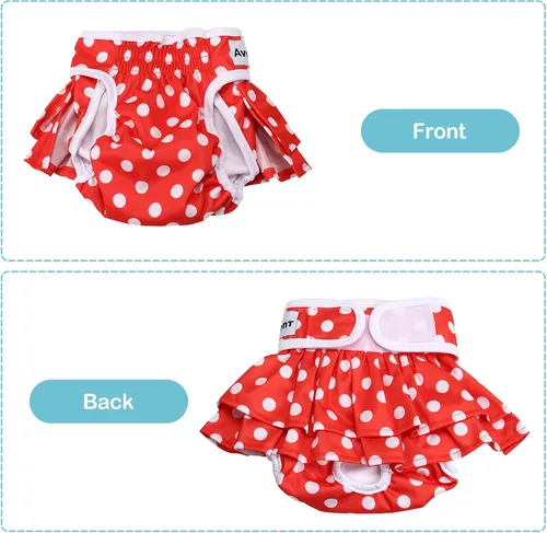 Vista 7 de Avont - Paquete de 3 pañales reutilizables para perras, color negro, verde, rojo, puntos (XS) Highly Absorbent Washable Stylish Dog Diapers Female