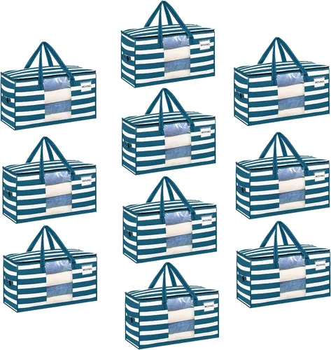 Vista 21 de VENO Paquete de 4 bolsas de mudanza resistentes, bolsas de almacenamiento de ropa y edredón con ventana transparente, suministros de embalaje