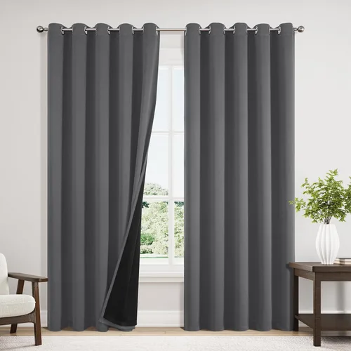 Vista 87 de ChrisDowa Cortinas 100% opacas de 63 pulgadas de largo para dormitorio con forro negro, 2 capas gruesas totalmente opacas con aislamiento térmico