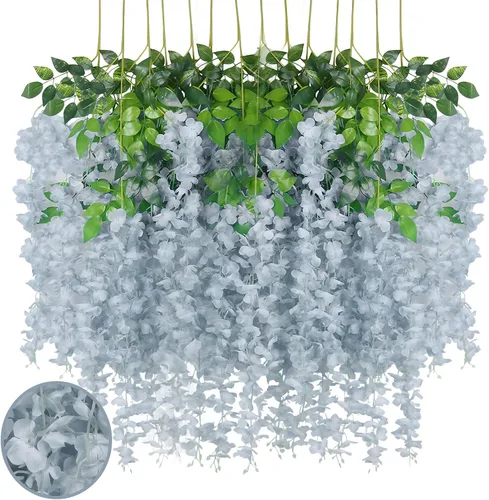 Vista 17 de Paquete de 5 guirnaldas de flores colgantes de glicina rosa, enredaderas de flores artificiales de 3.77 pies, glicinia falsa, guirnalda colgante