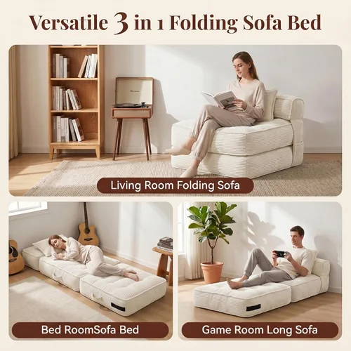 Vista 3 de Sofá cama plegable, silla convertible con almohada, colchón plegable con soporte para la espalda, silla plegable portátil, cama, cómodo sofá