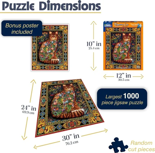 Vista 3 de White Mountain Puzzles Tapestry Cat - Rompecabezas de 1000 piezas
