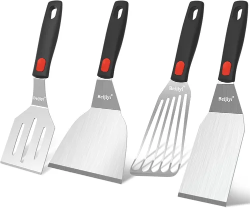 Vista 7 de Conjunto de Espátulas de Acero Inoxidable Beijiyi, Espátula Metálica Pequeña y Resistente para Cocinar Sartén de Hierro Fundido con Mango