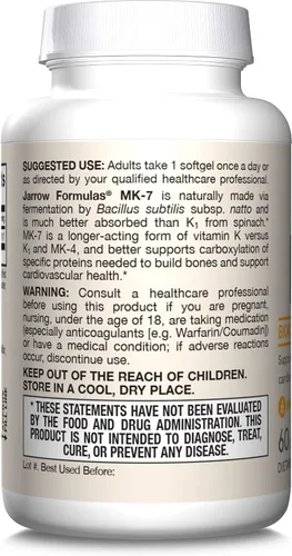 Vista 7 de Jarrow Formulas MK-7 90 mcg - Forma bioactiva de vitamina K2 - 60 porciones (cápsulas blandas) - para la salud ósea y cardiovascular - Suplemento