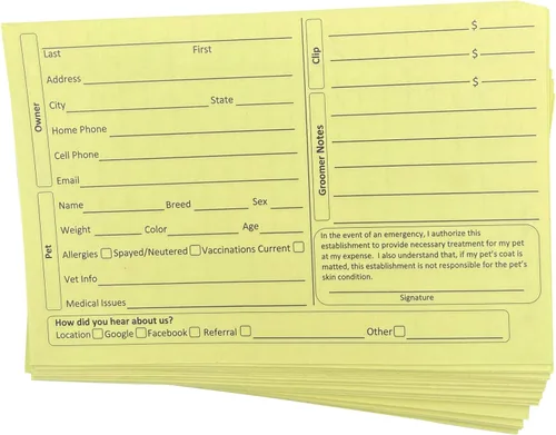 Vista 6 de 100 tarjetas grises de aseo de perros de 4 x 6 pulgadas, suministros de aseo para perros, tarjetas de perfil de cliente para peluquero de mascotas