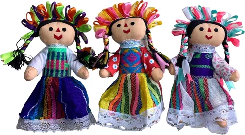 Vista 2 de MUNECA LELE - Juego de muñecas mexicanas hechas a mano, 10 piezas, muñeca María incluida