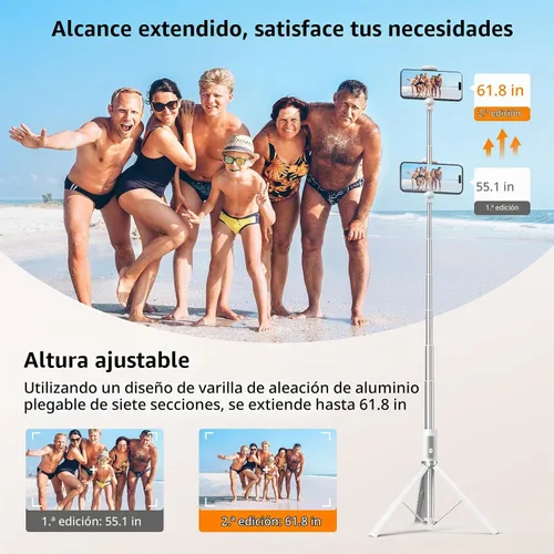 Vista 2 de ATUMTEK Trípode selfie stick de 62 pulgadas, trípode extensible de aluminio con control remoto Bluetooth recargable, compatible con teléfonos