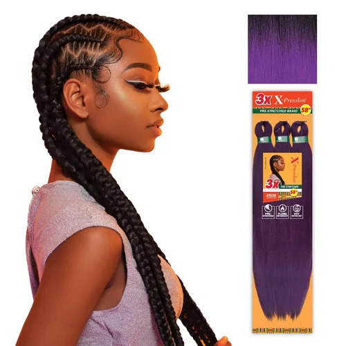 Vista 14 de Sensationnel X-Pression - Trenzas sintéticas prestiradas, 3 unidades, 58 pulgadas, negro azabache 1 Cabello trenzado, Kanekalon, ignífugo