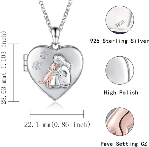 Vista 6 de APOTIE Collar con medallón para mascotas que sostiene fotos de fotos plata 925 colgante conmemorativo de corazón joyería para mujeres y niñas Plata