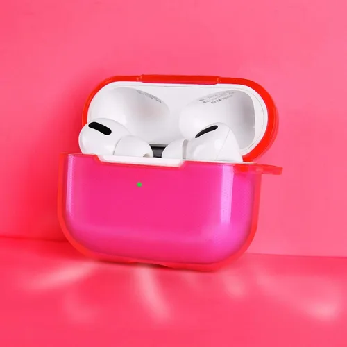 Vista 2 de AIRSPO Funda transparente para AirPods Pro, TPU suave, transparente, compatible con carga inalámbrica, rosa neón