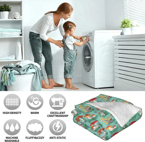 Vista 9 de Manta de colección de hongos, manta de botánica de hongos, regalos para niños y niñas, ultra suave, cálida y ligera, manta de franela de forro polar