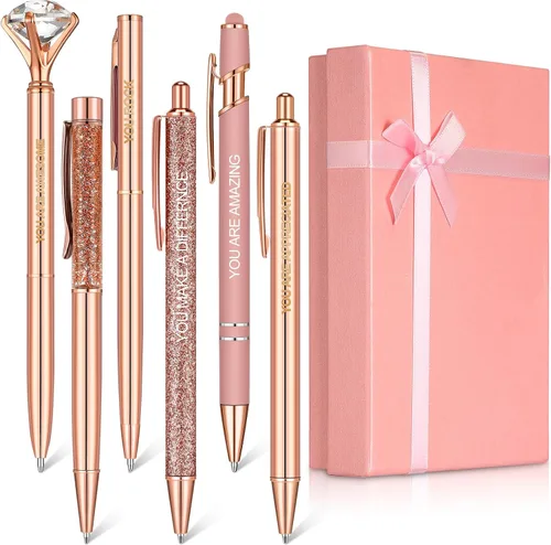 Vista 12 de Yeaqee Juego de 6 bolígrafos inspiradores para mujer, regalo 2026, bolígrafos de diamante con cristal, suministros de oficina motivacionales con Azul