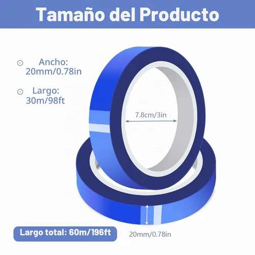 Vista 2 de 2 rollos de 20 mm × 30 m (98 pies) Cinta de sublimación azul, cinta de transferencia de calor, cinta de sublimación resistente al calor, cinta
