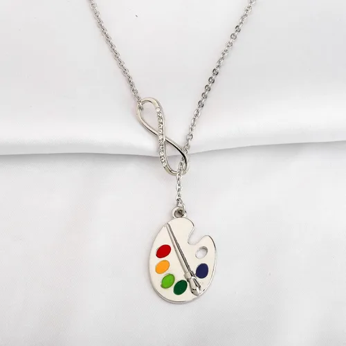 Vista 4 de BAUNA Paleta de pintura, collar, brocha de pintura, collar Lariat, joyería de arte para mujer, regalo para profesores de arte