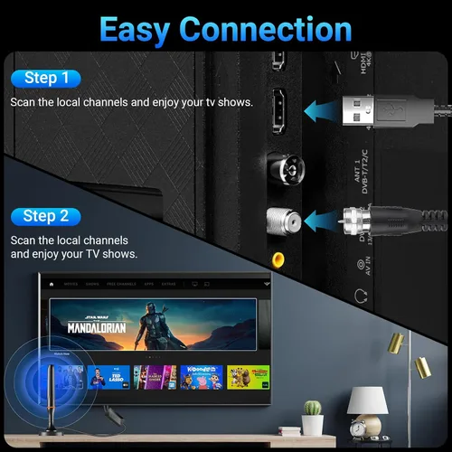 Vista 5 de Antena de TV digital para Smart Tv en interiores, antena HDTV digital de recepción 360 para canales locales, soporta 1080P y 4K, base magnética