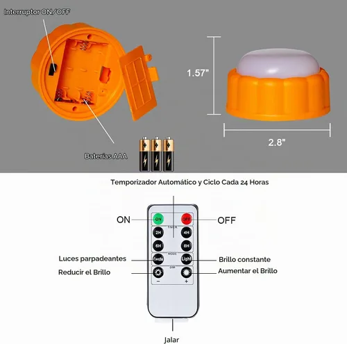 Vista 6 de Homemory Luces LED brillantes de calabaza de Halloween con control remoto y temporizador, luces de linterna Jack O' funciona con pilas para Naranja