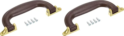 Vista 7 de uxcell Manijas de equipaje, mango de cuero sintético, manijas de repuesto para maleta con tornillos para caja de herramientas de maleta, Beige, Retro
