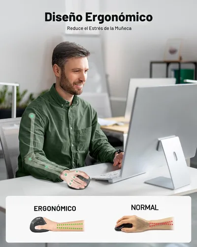 Vista 2 de Acer Ratón Ergonómico Inalámbrico, Ratón Vertical con DPI Ajustable 1000/1200/1600 con 6 Botones, Ratón Ergo Recargable con Receptor USB de 2.4GHz