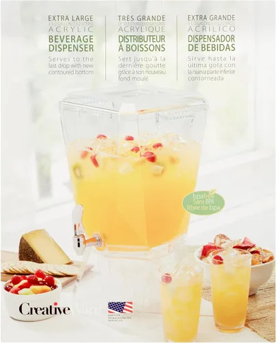 Vista 6 de CreativeWare Crown - Dispensador de bebidas con base y clip para nombre, 3.5 galones, transparente
