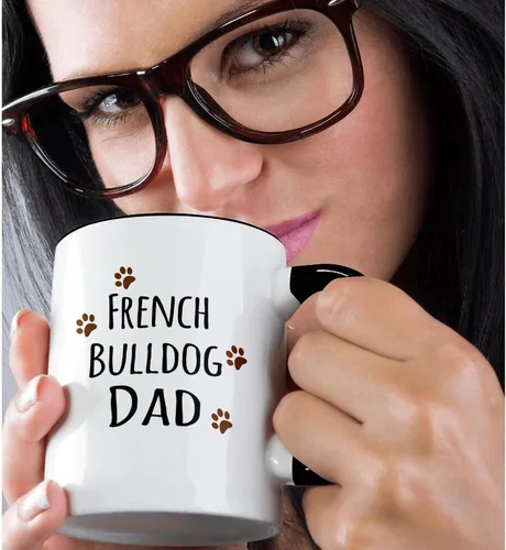Vista 2 de 3dRose French Bulldog Dog Dad-Doggie by Breed-Brown - Taza con estampado de patas fangosas, 11 onzas, color negro