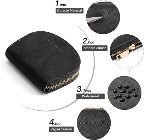 Vista 3 de CORALDAISY Cartera de piel vegana con tarjetero para tarjetas de crédito con cremallera, 2-negro, Mini