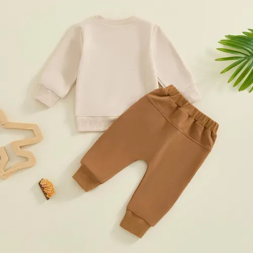 Vista 13 de Conjunto de 2 piezas de sudadera con estampado de letras y cuello redondo para bebé niño