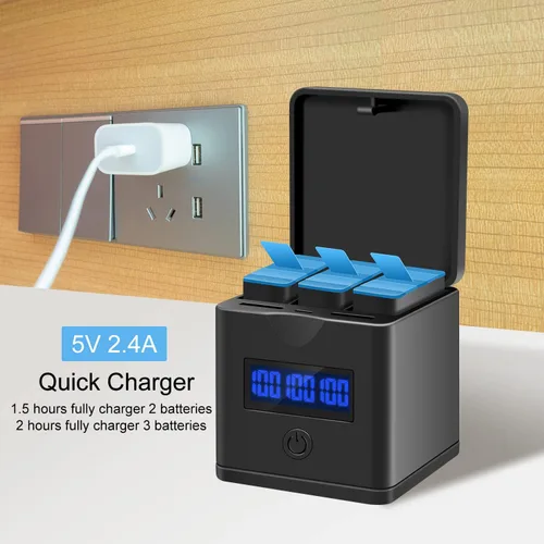 Vista 3 de Suptig Paquete de 2 baterías compatibles con GoPro Hero 8, GoPro Hero 7 Black, Hero 6, Hero 5, estación de carga de batería de 3 canales para Hero 8