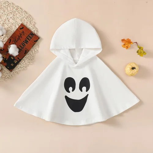 Vista 2 de Disfraz de Halloween para niños y niñas, capa con capucha, poncho para fiesta de disfraces y cosplay White-a