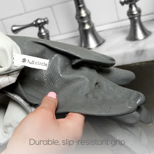 Vista 7 de Full Circle Splash Patrol - Guantes de limpieza de látex natural para platos, puños de algodón que se mantienen secos, duraderos con forro Gris