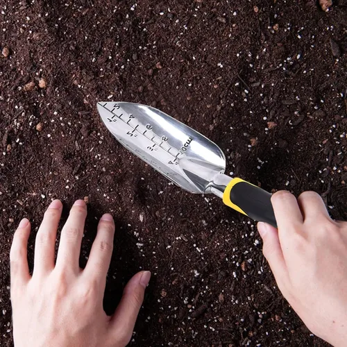 Vista 5 de Paleta de jardín con mango ergonómico antideslizante de goma suave para plantar, trasplantar, deshierbar, mover y alisar el suelo, regalo