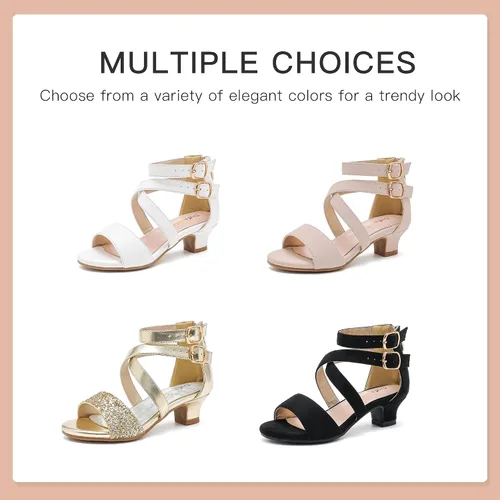 Vista 7 de Dufannie Zapatos de vestir con purpurina para niñas y niños pequeños y grandes, zapatos de vestir con flores
